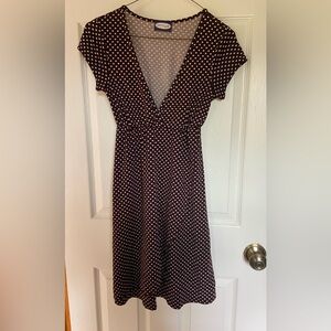Zoey & Beth Petite Brown Polka Dot Wrap Dress - Small